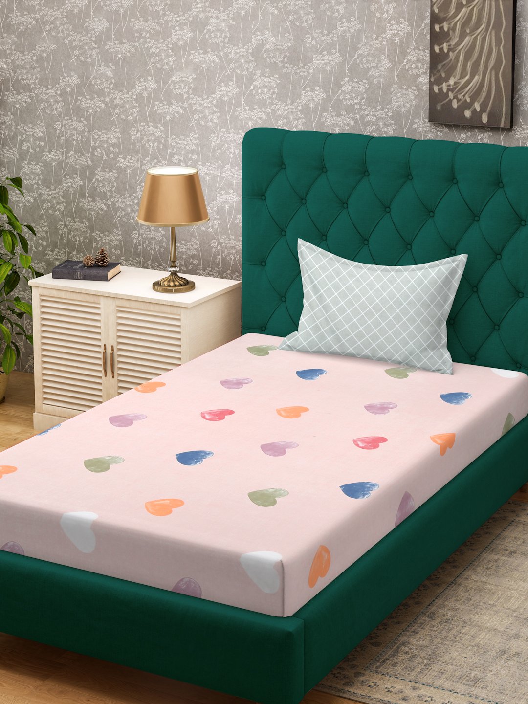 Pink Abstract 300 TC Cotton Blend Single Bedsheet Set in Book Fold Packing
