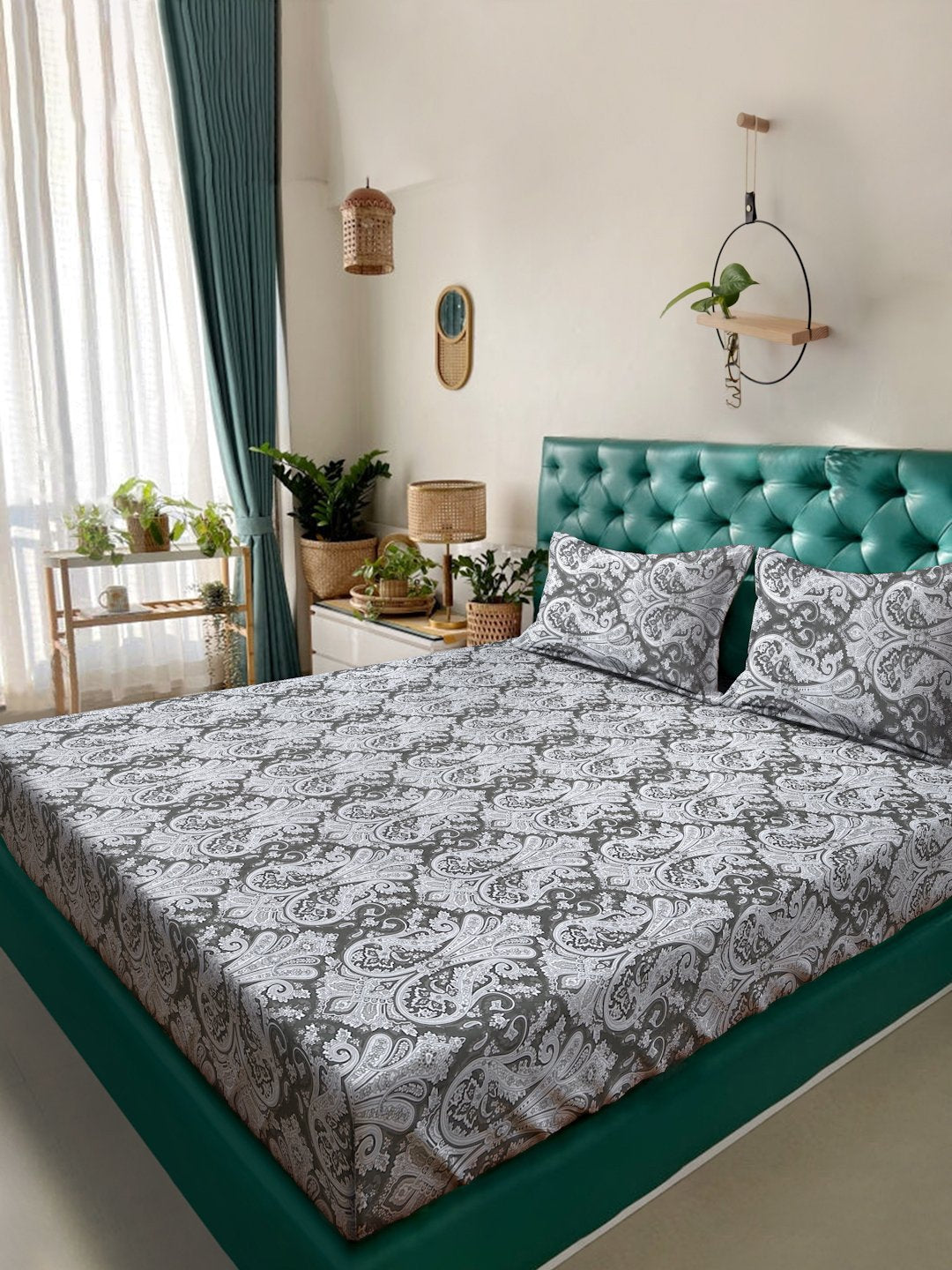 Olive Floral 400 TC Pure Cotton Double Bedsheet with 2 Pillow Covers