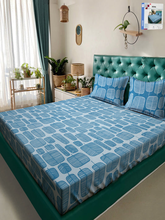 Klotthe Turquoise Geometric 300 TC Cotton Blend Double Bedsheet in Book Fold Packing