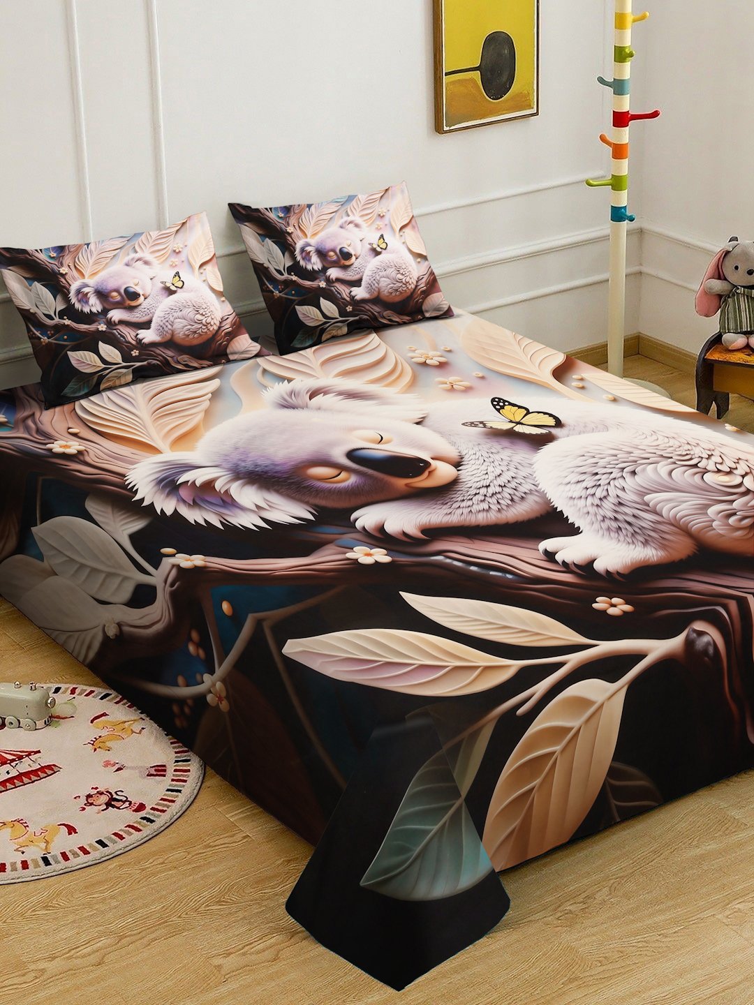 Multi Digital Animal Printed Cotton Blend Double Bedsheet with 2 Pillow Covers
