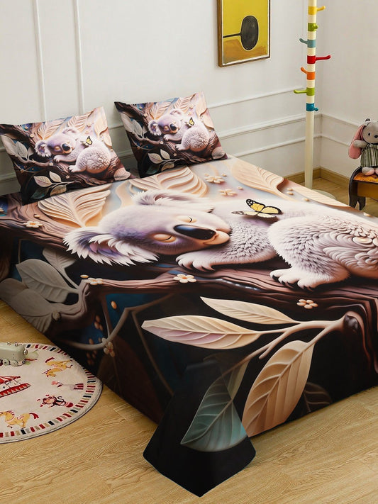 Multi Digital Animal Printed Cotton Blend Double Bedsheet with 2 Pillow Covers