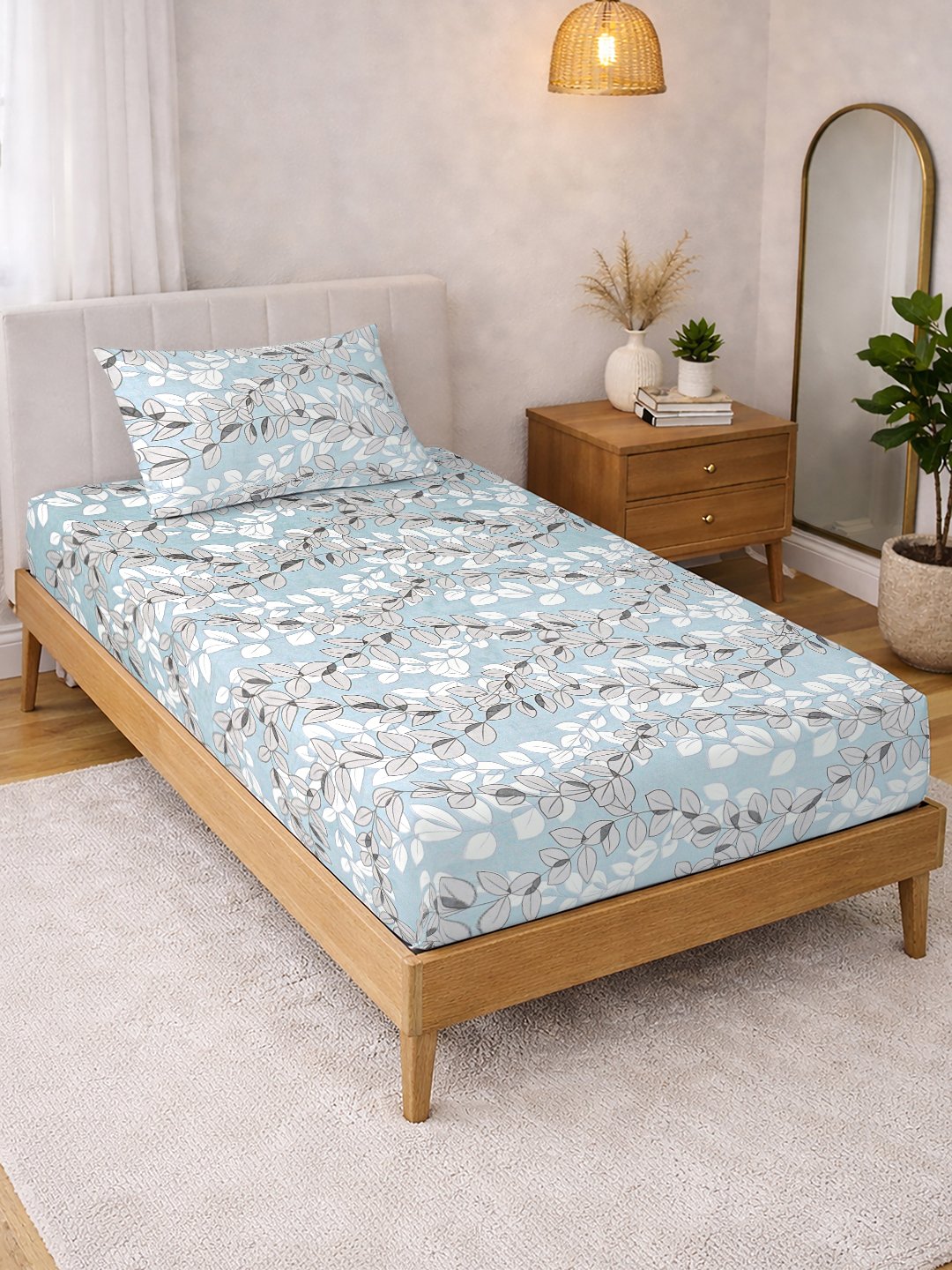 Multi Floral Cotton Blend Single Bedsheet with Pillow Cover