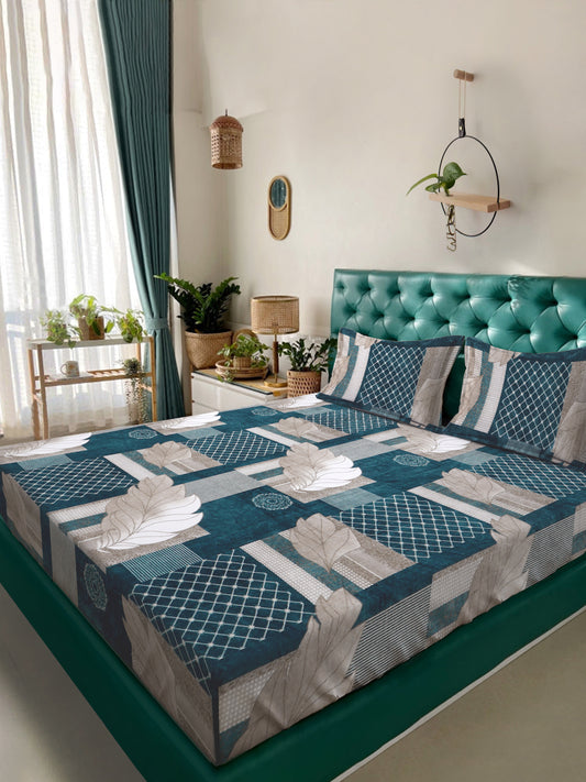 Klotthe Turquoise Floral Woolen Double Bed Sheet with 2 Pillow Covers