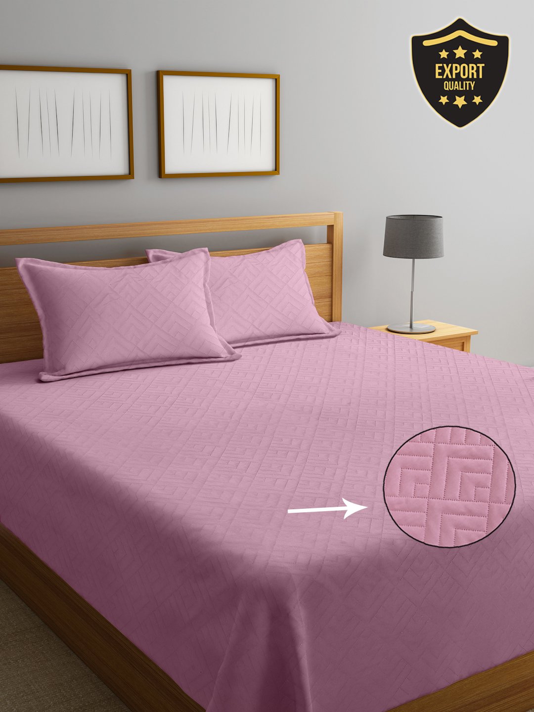 Pink Geometric King Size Micro Fiber Filling Double Bedcover with 2 Pillow covers