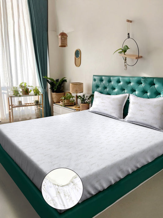 White Floral 400 TC Pure Cotton Super King Double Bedsheet with 2 Pillow Covers