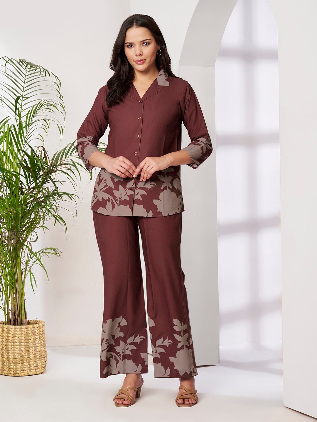 Rust Cotton Printed Shirt With Trousers Co-Ords Set