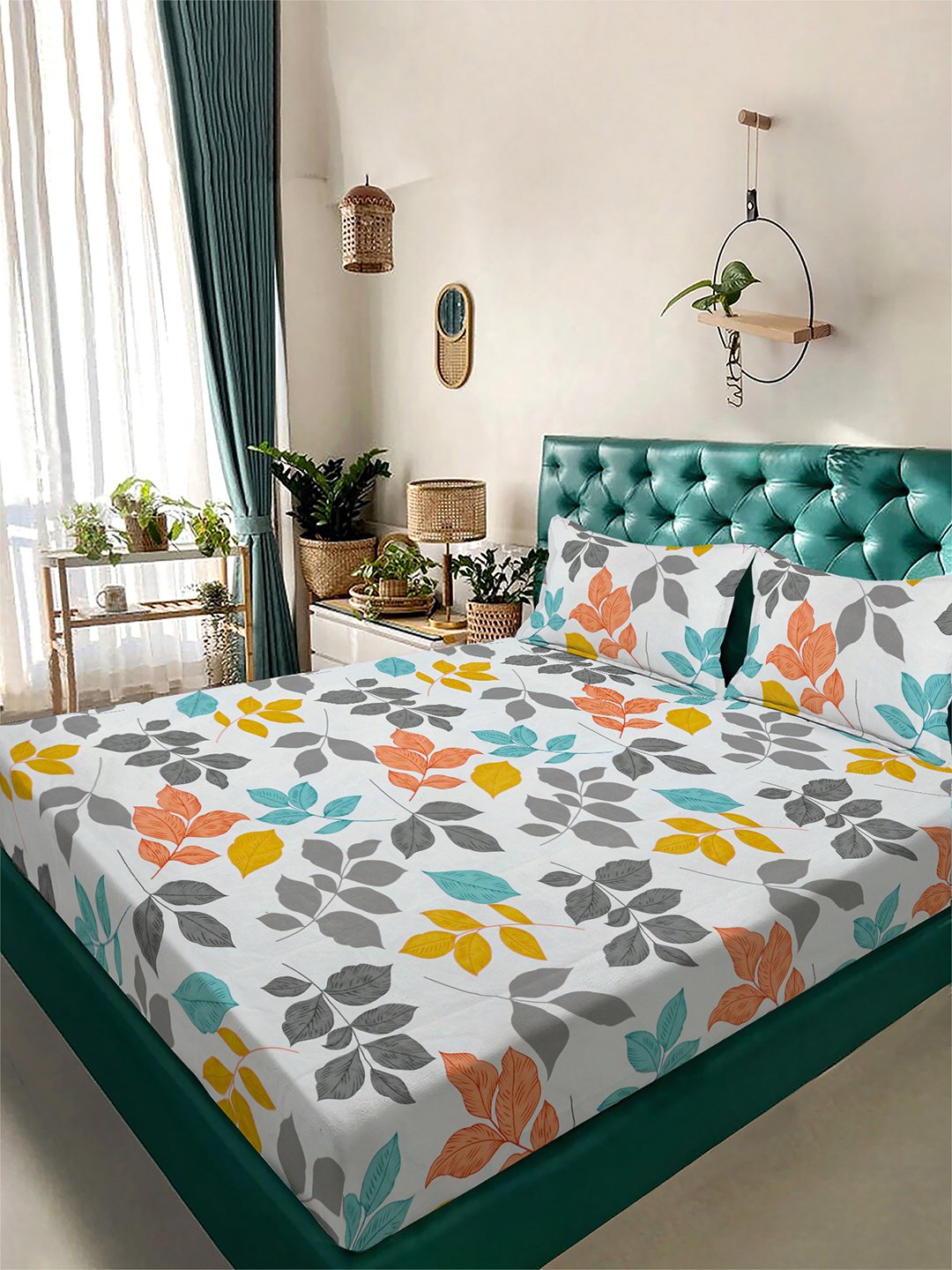 Multi Floral 300 TC Cotton Blend Double Bedsheet in Book Fold Packing