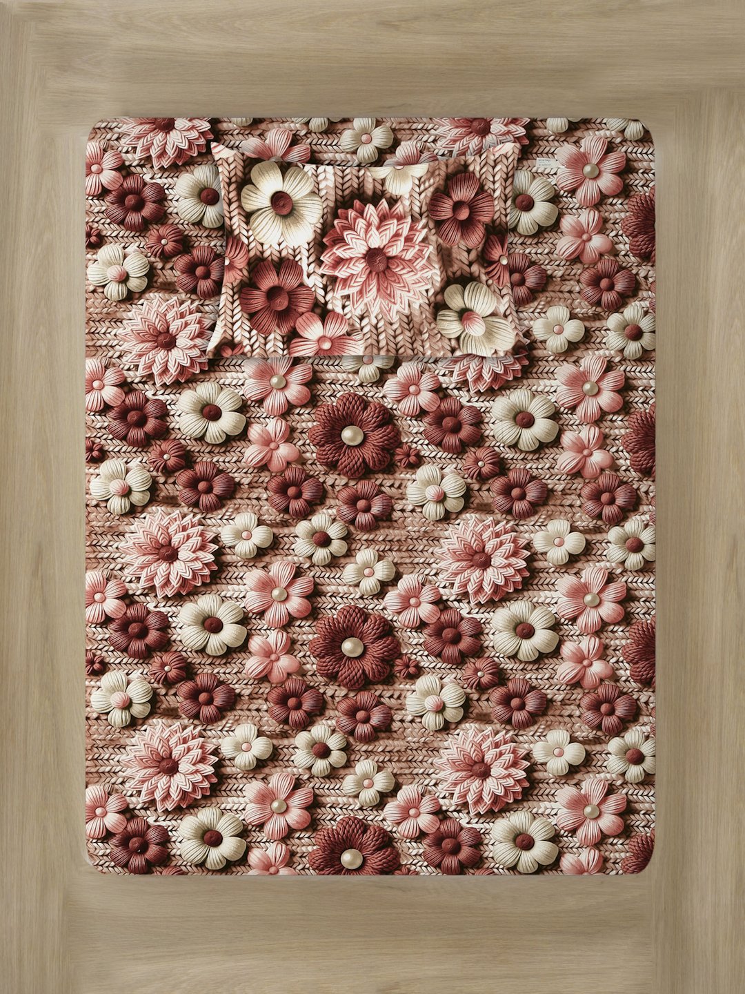Brown Floral 7D Cotton Blend Single Bedsheet with Pillow Cover