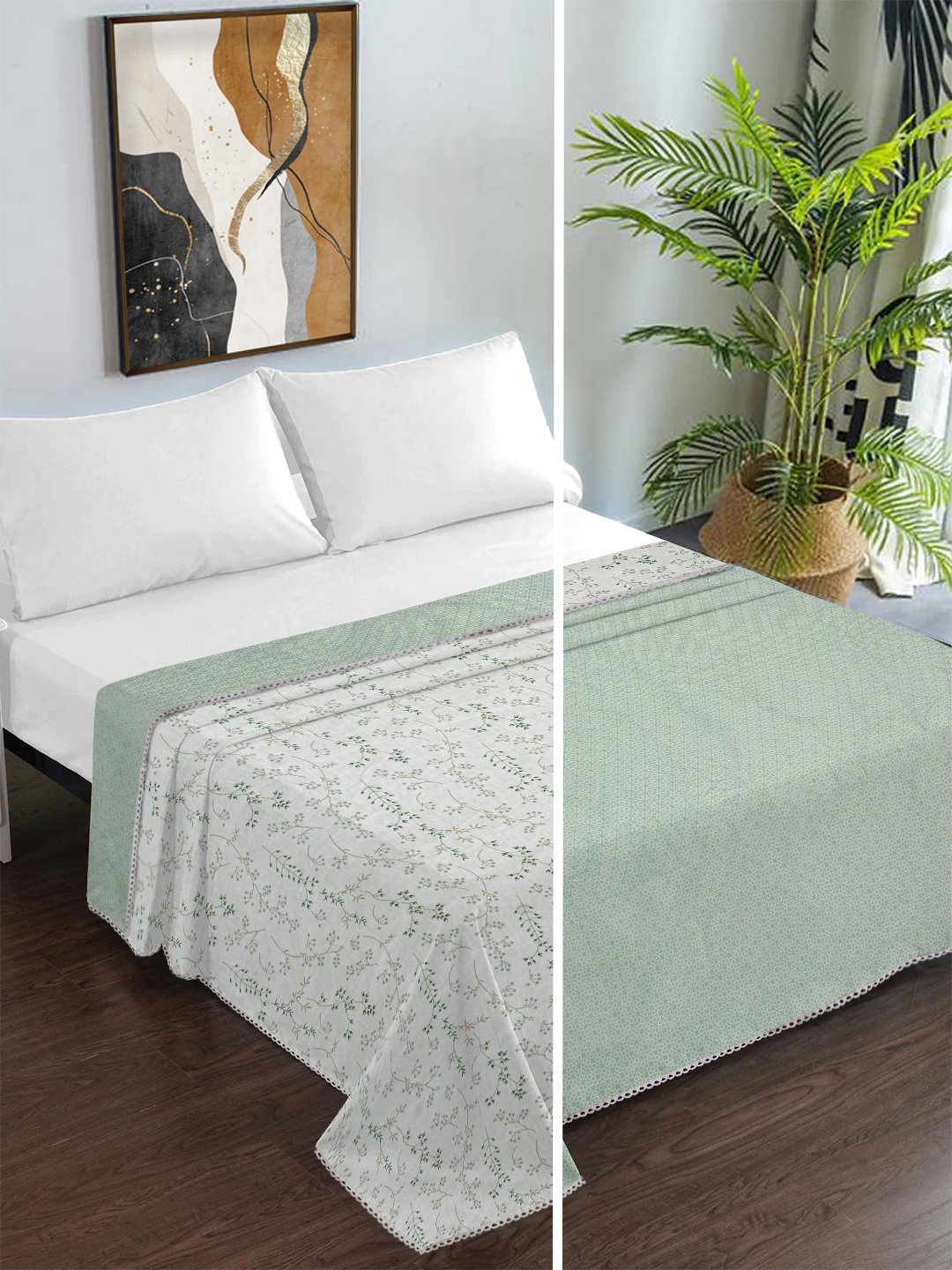 Green Pure Cotton Floral Double Bed Dohar