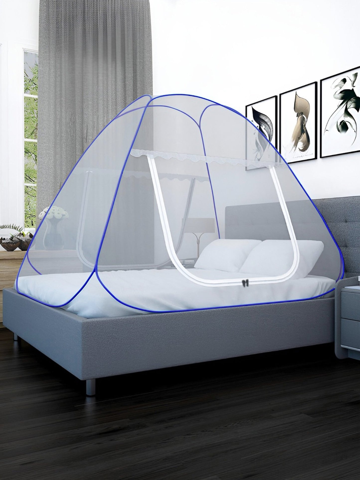 Blue King Size Washable Foldable Mosquito Net