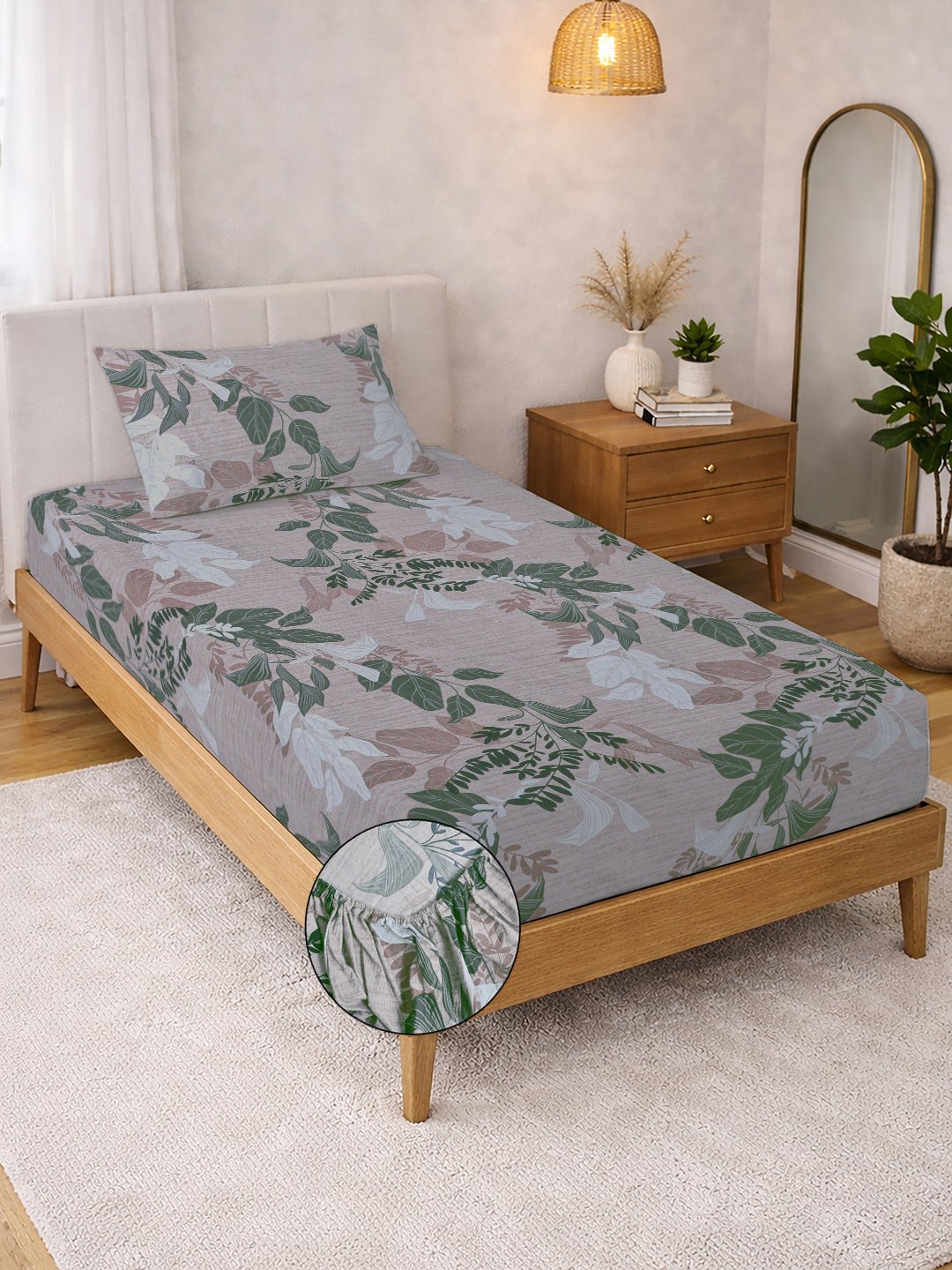 Multi Floral Cotton Blend Fitted Single Bedsheet with Pillow Cover