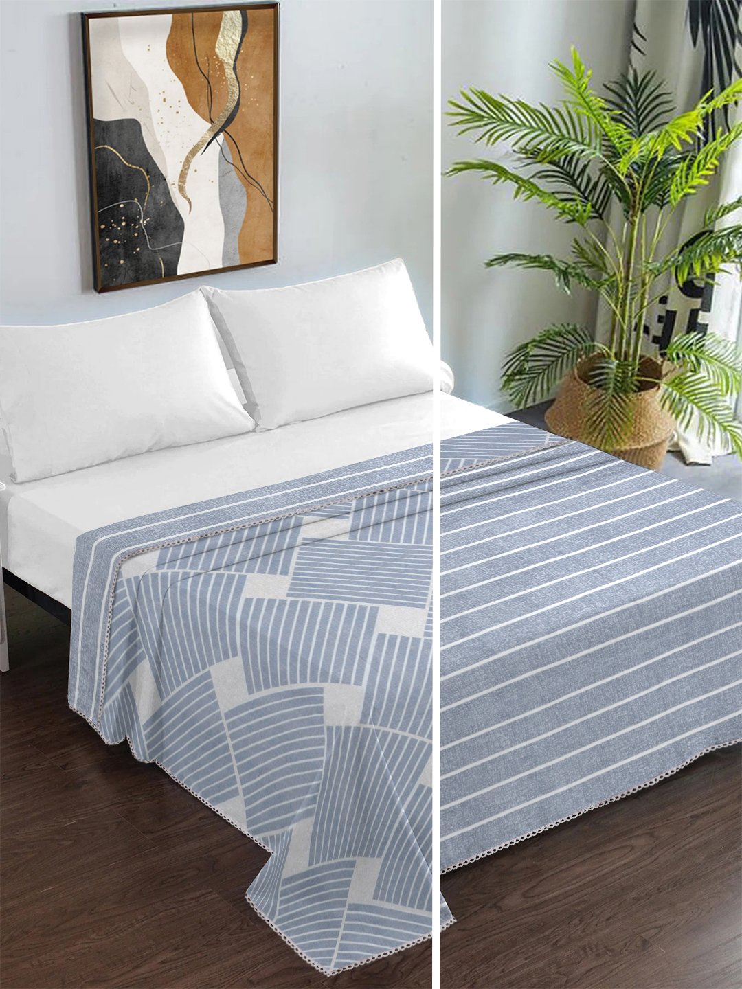 Blue Cotton Blend Geometric Double Bed Dohar
