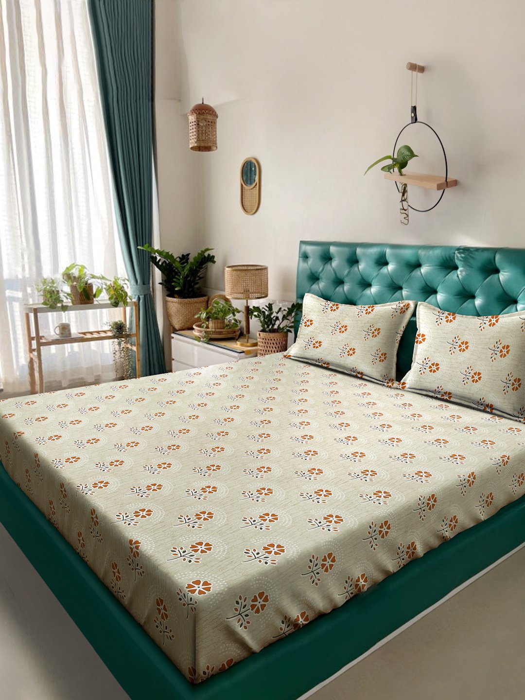 Yellow Floral 400 TC Pure Cotton Double Bedsheet with 2 Pillow Covers
