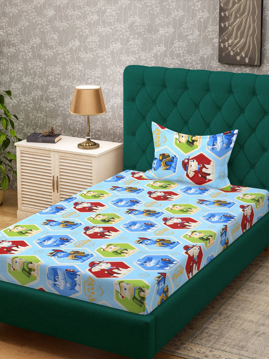 Blue Cartoon Characters 400 TC Pure Cotton Single Bedsheet with Pillow Cover