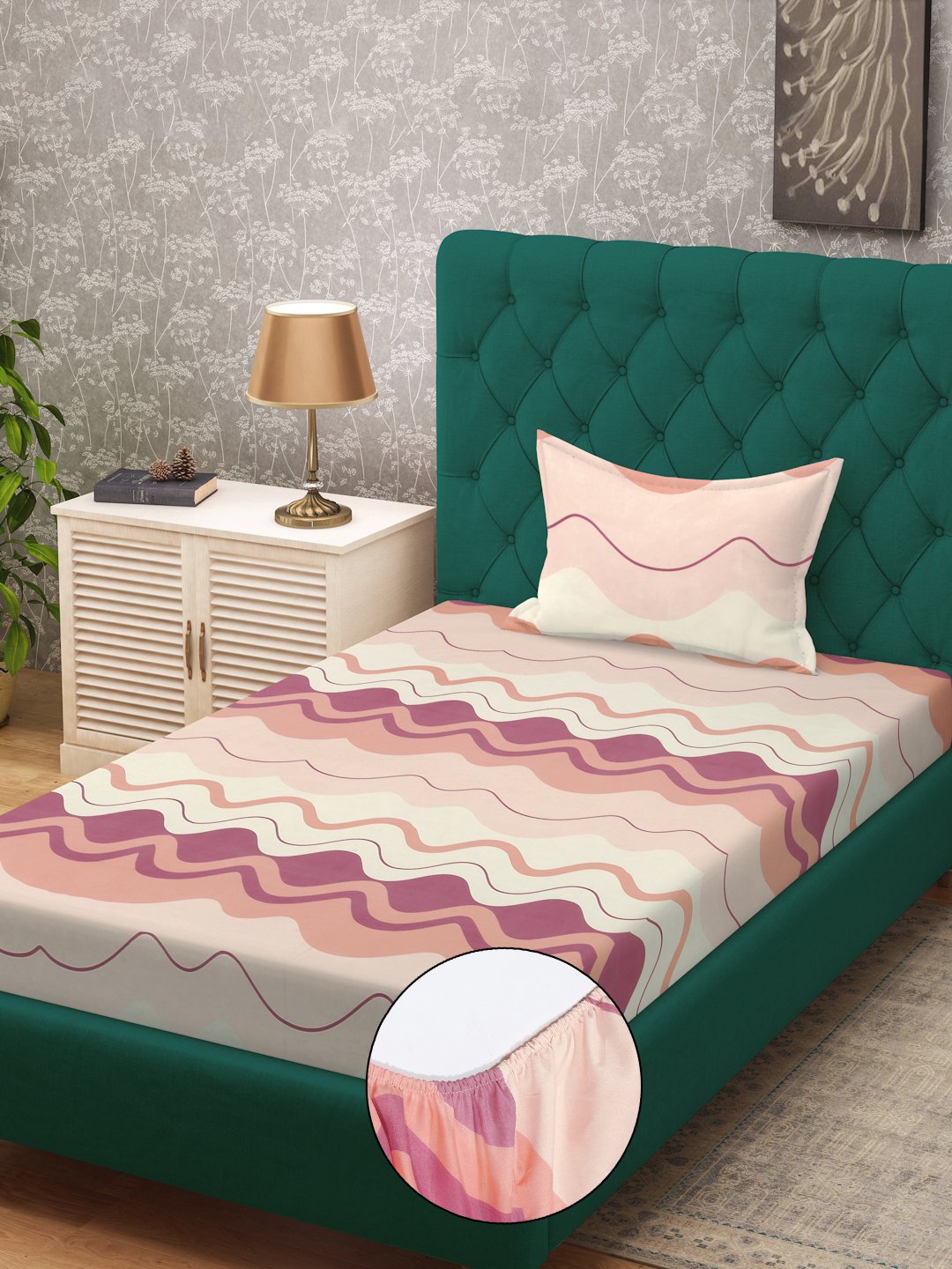 Multi Abstract 300 TC Cotton Blend Fitted Single Bedsheet in Book Fold Packing