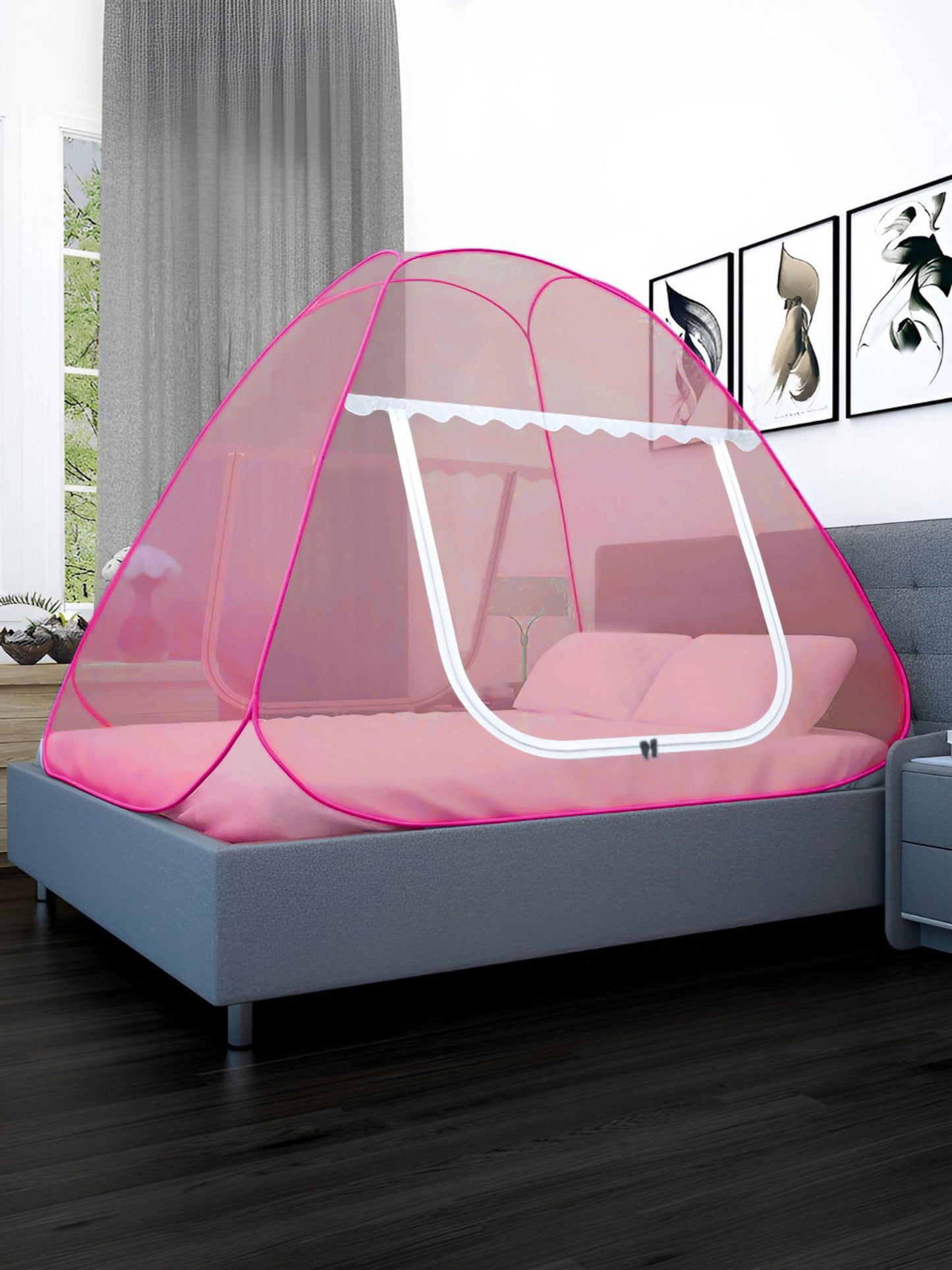 Pink King Size Washable Foldable Mosquito Net