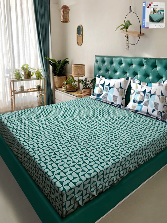 Klotthe Green Geometric 300 TC Cotton Blend Double Bedsheet in Book Fold Packing
