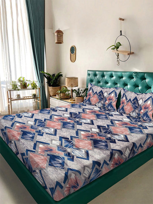Multi Geometric Woolen Double Bedsheet with 2 Pillow Covers