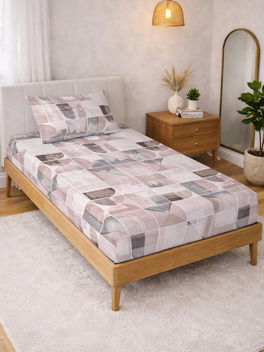 Multi Geometric Cotton Blend Single Bedsheet with Pillow Cover