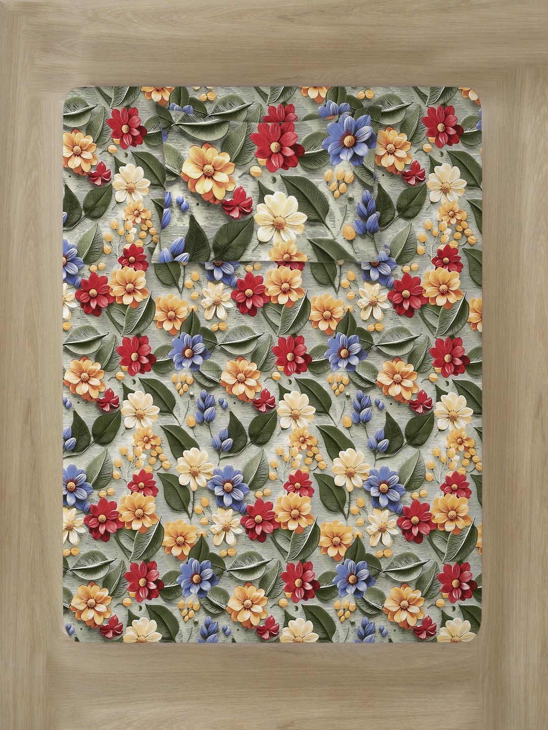 Green Floral 7D Cotton Blend Fitted Single Bedsheet with Pillow Cover