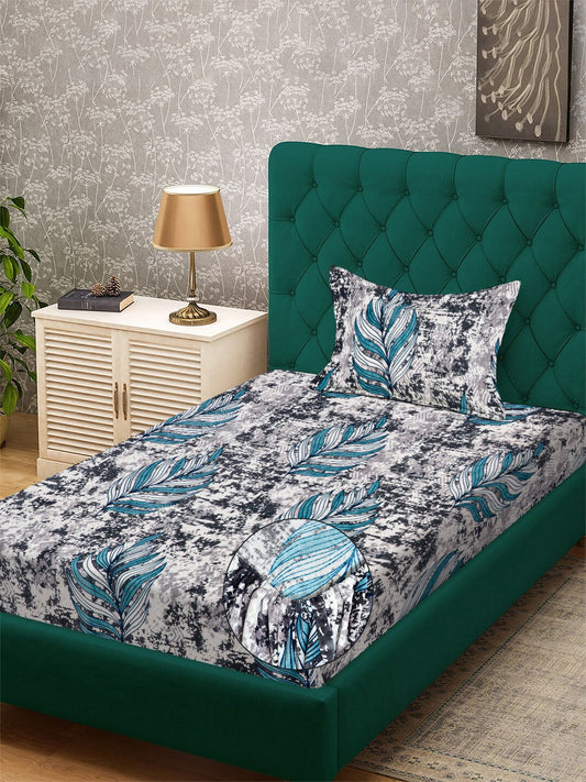 Multi Floral Fitted Woolen Fitted Single Bedsheet with Pillow Cover