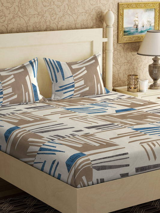 Klotthe Multicolor Abstract 300 TC Cotton Blend Double Bedsheet with 2 Pillow Covers