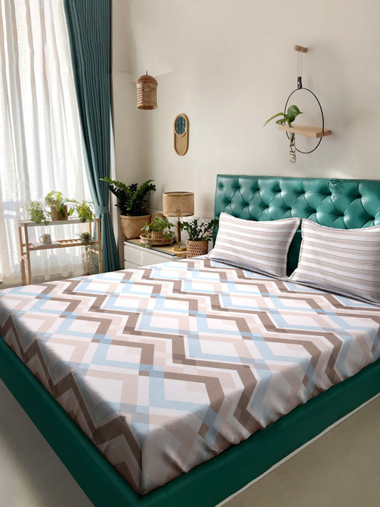 Multi Abstract 300 TC Cotton Blend Double Bedsheet with 2 Pillow Covers