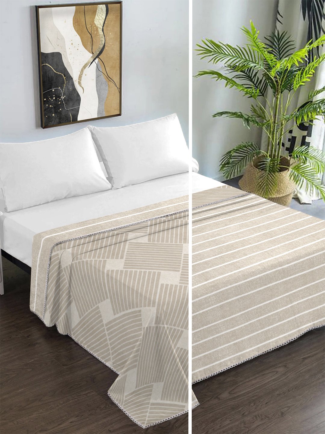 Beige Cotton Blend Geometric Double Bed Dohar