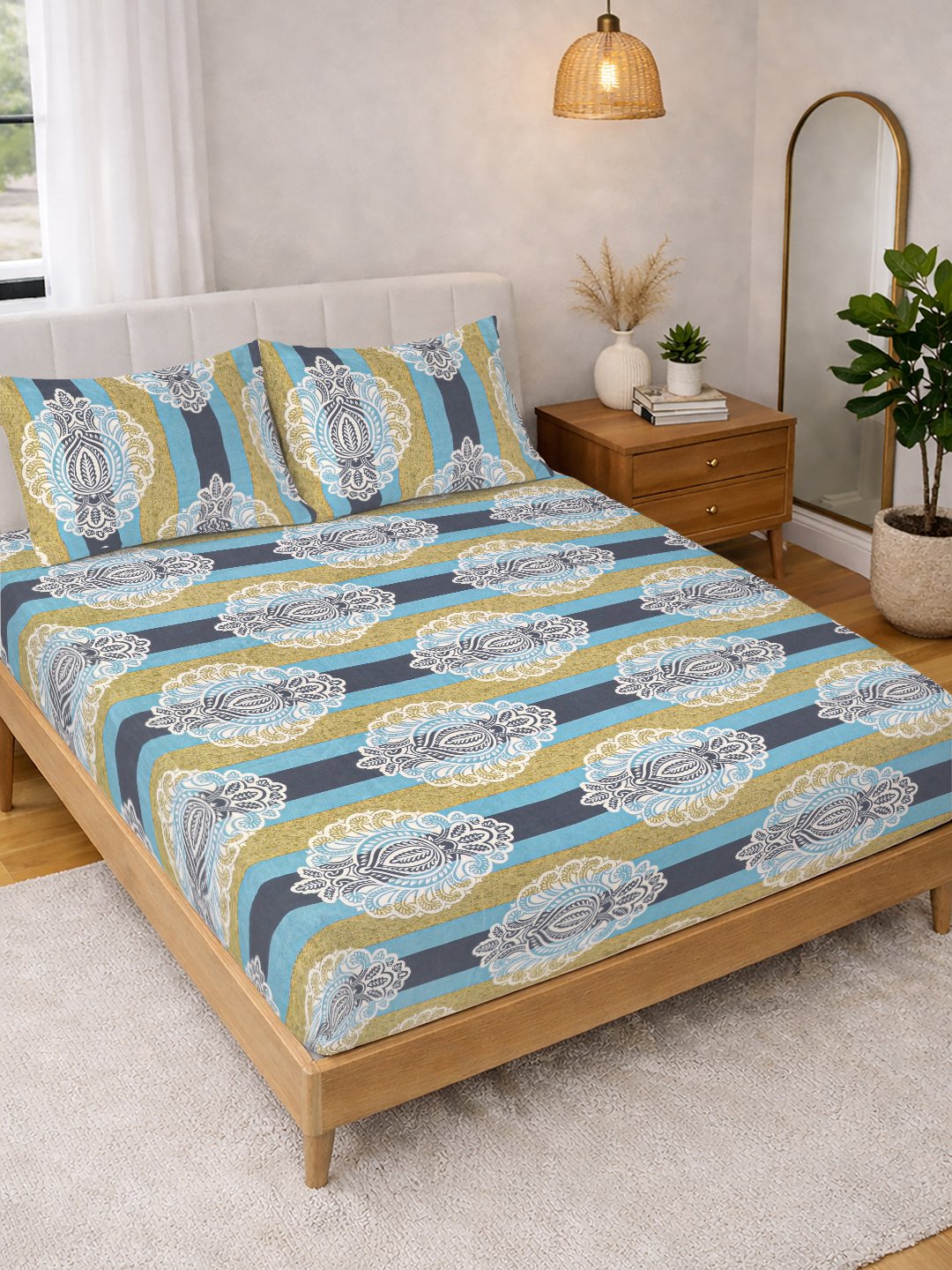 Multi Floral Cotton Blend Double Bedsheet with 2 Pillow Covers