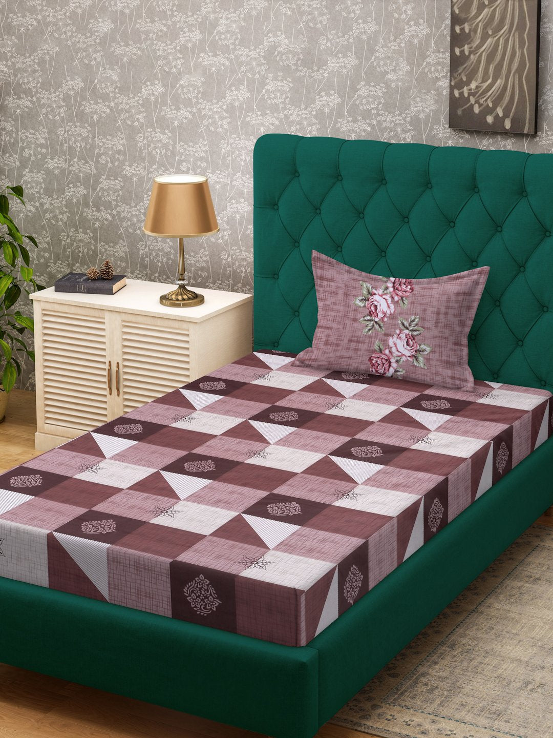 Rust Geometric 400 TC Pure Cotton Single Bedsheet with Pillow Cover
