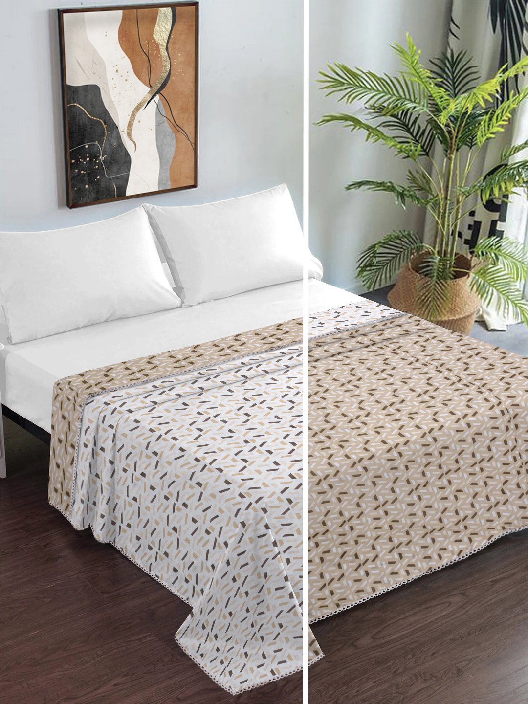 Beige Pure Cotton Geometric Double Bed Dohar