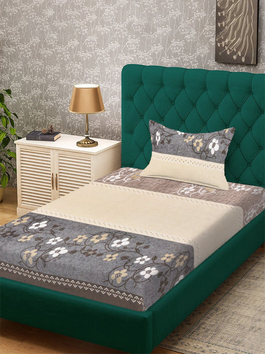Brown Floral Woolen Single Bedsheet with Pillow Cover