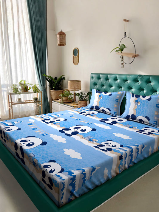 Klotthe SkyBlue Cartoon Characters 400 TC Pure Cotton Double Bedsheet with 2 Pillow Covers