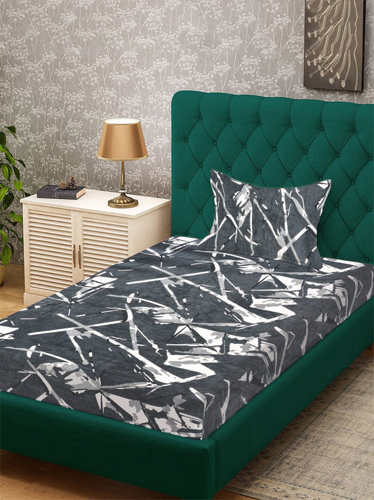Grey Geometric Woolen Single Bedsheet with Pillow Cover