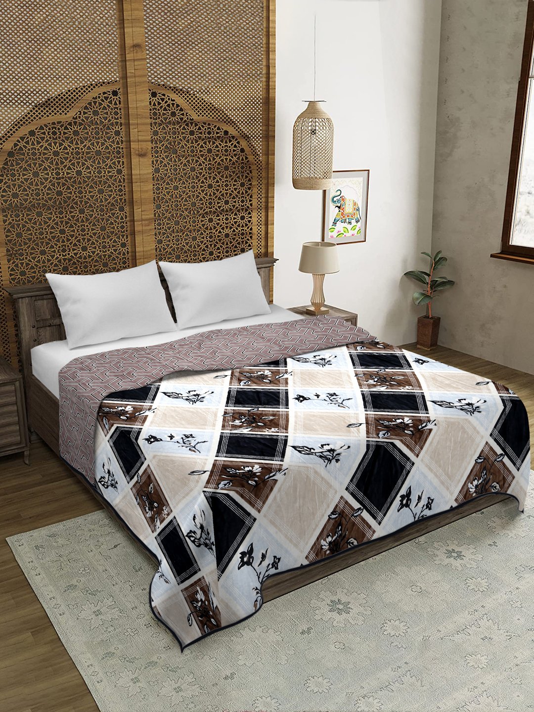Multicolor Woolen Geometric Double Bed Dohar