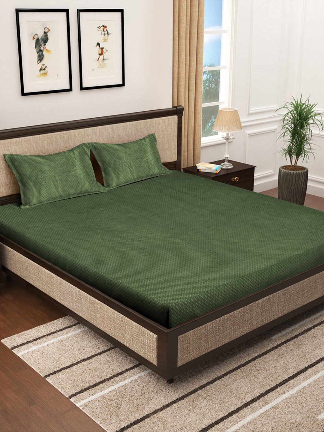 Klotthe Green Abstract Woolen Double Bed Sheet with Pillow