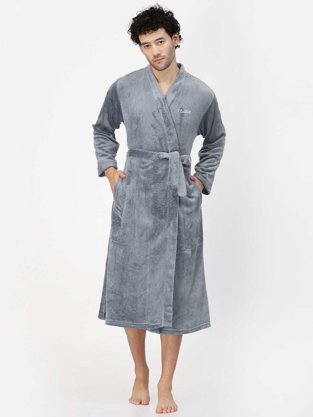 Grey Robe Men Klotthe Men Grey Solid Bath Robe With Belt – KLOTTHE®