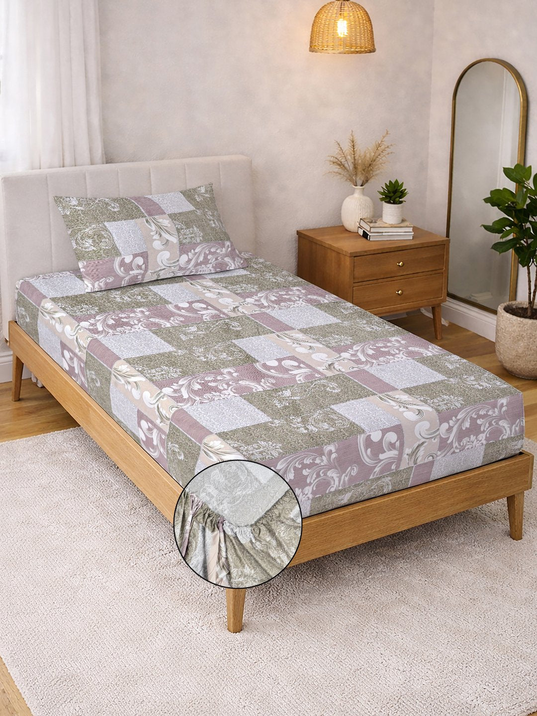 Multi Floral Cotton Blend Fitted Single Bedsheet with Pillow Cover
