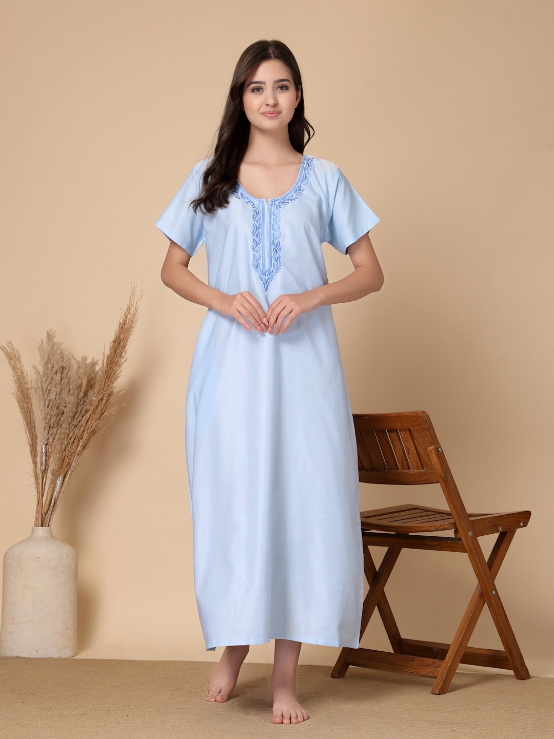 SkyBlue Solid Soft Feel Cotton Blend Maxi