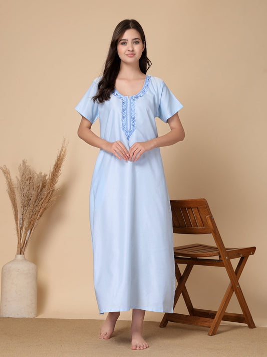 SkyBlue Solid Soft Feel Cotton Blend Maxi