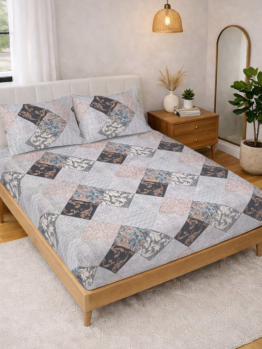 Multi Geometric Cotton Blend Double Bedsheet with 2 Pillow Covers