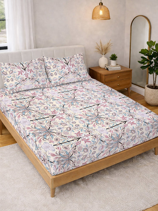 Multi Floral Cotton Blend Double Bedsheet with 2 Pillow Covers