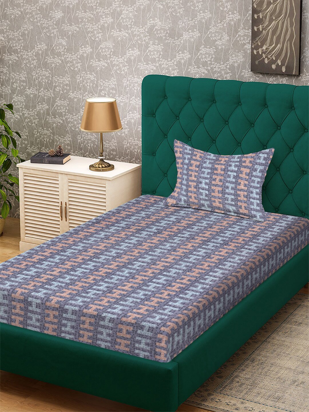 Purple Abstract 300 TC Cotton Blend Single Bedsheet with Pillow Cover