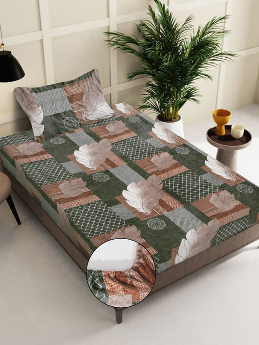 Multicolor Floral Woolen Fitted Single Bed Sheet with Pillow Cover