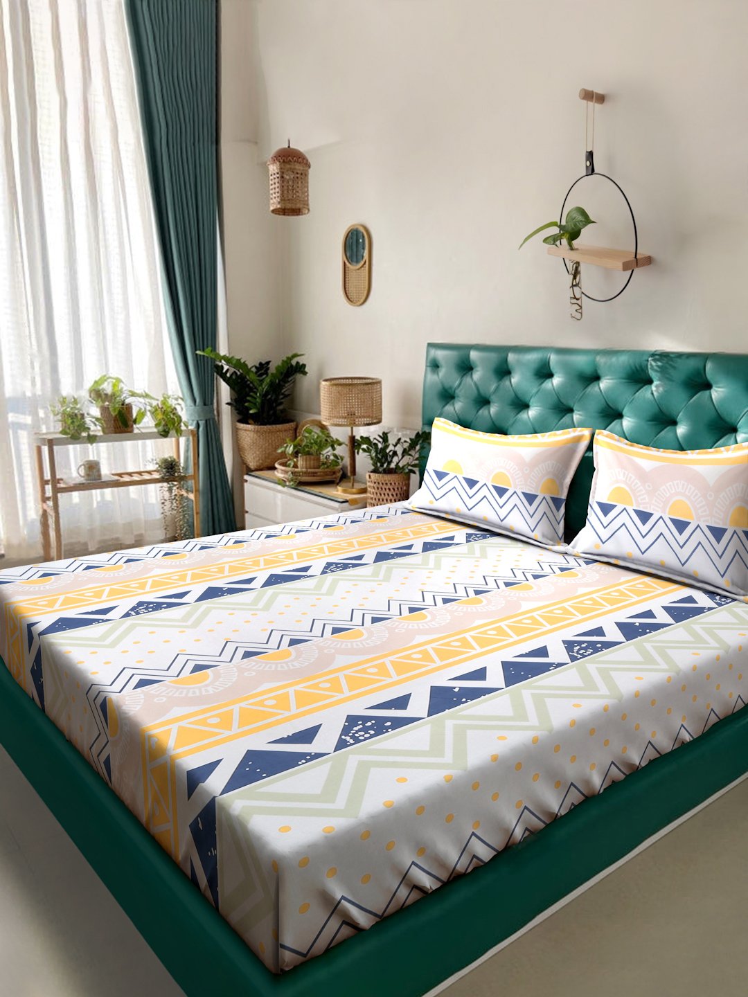 Geometric 300 TC Cotton Blend Double Bedsheet in Book Fold Packing