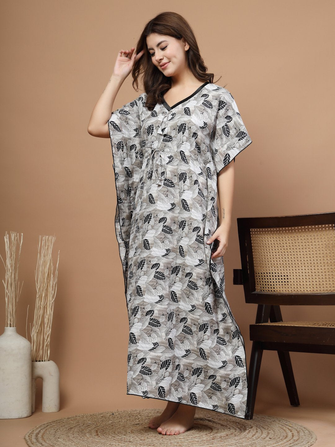 Multi Floral Cotton Blend Kaftan Maxi Nightdress