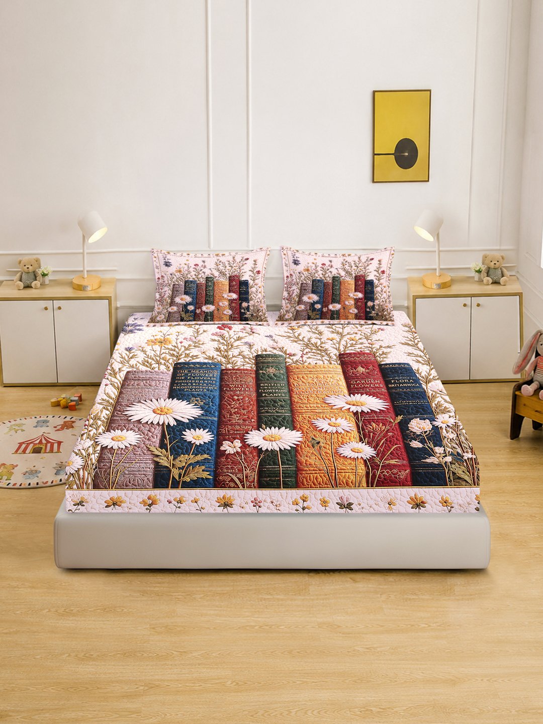 Digital Printed Multi Floral Cotton Blend Double Bedsheet with 2 Pillow Covers