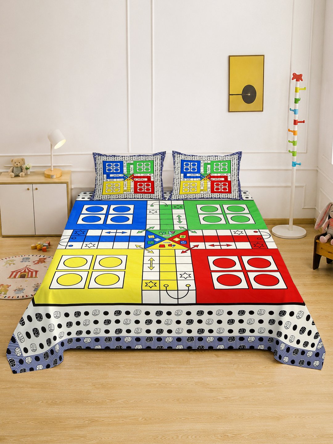 Digital Multi Geometric Cotton Blend Double Bedsheet with 2 Pillow Covers