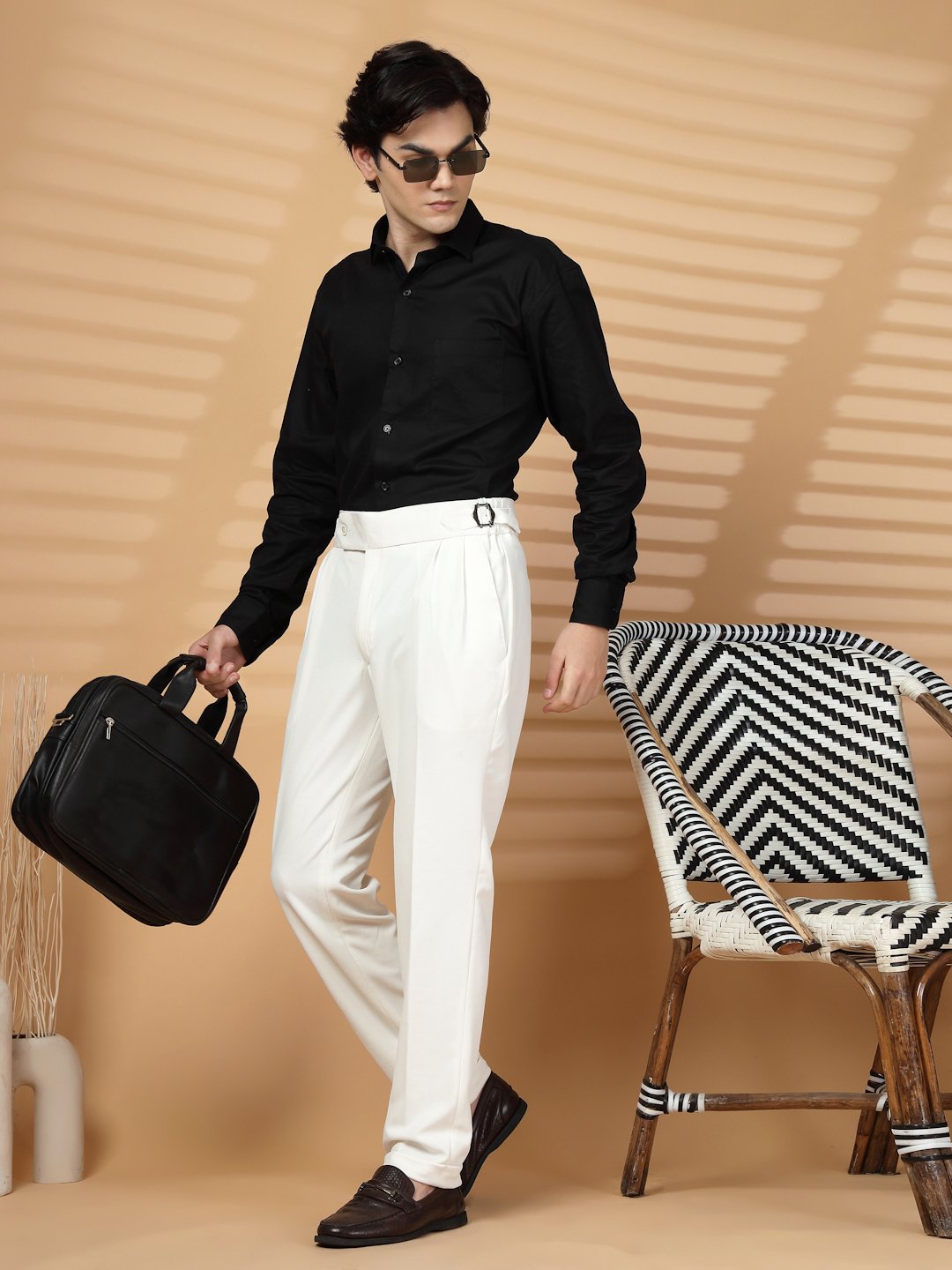 White Lycra Cotton Comfort-Fit Solid Regular Formal Trouser