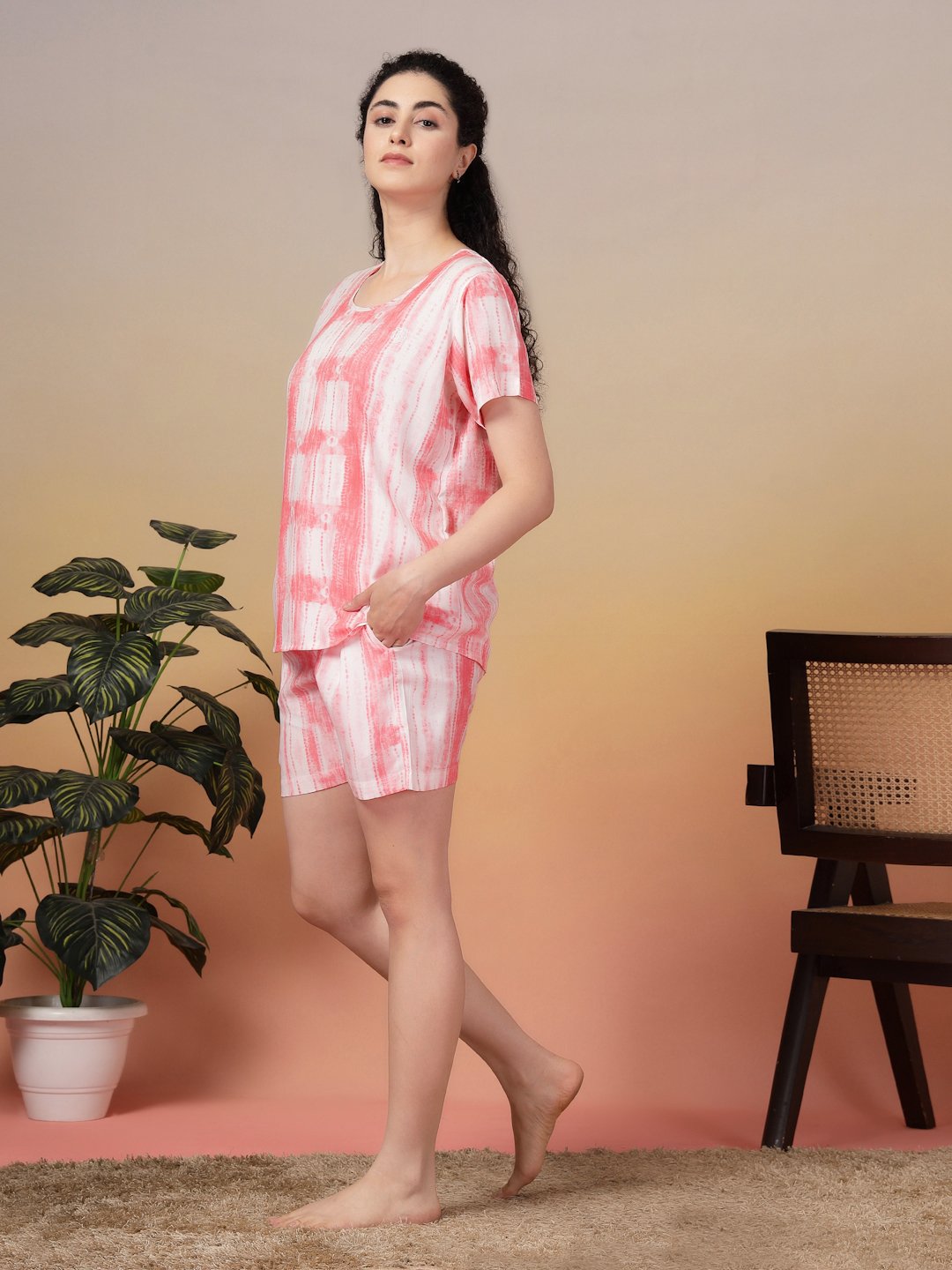 Women Red Abstract Pure Cotton Night Suit